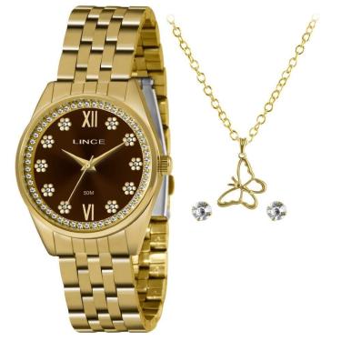 Imagem de Kit Relógio Feminino Lince Dourado LRGJ136L KZ42N3KX