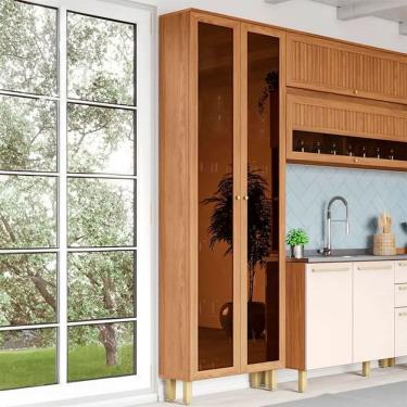 Imagem de Cristaleira 2 Portas com Vidro 6 Prateleiras Puxadores em Alumínio Requinte Henn