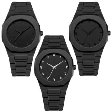Imagem de dayutech Pacote com 3 relógios masculinos de quartzo, preto, esportivos, minimalistas, ultrafinos, militares, relógios de pulso clássicos, conjunto sortido