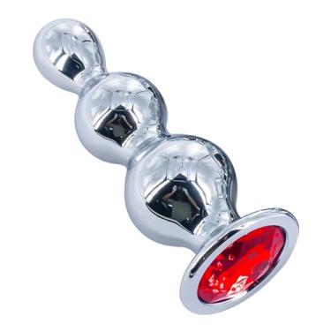 Imagem de Plug Anal Grande e Escalonado Pedra Vermelha em Aço Inoxidável 9,5 cm x 3,6 cm 86g