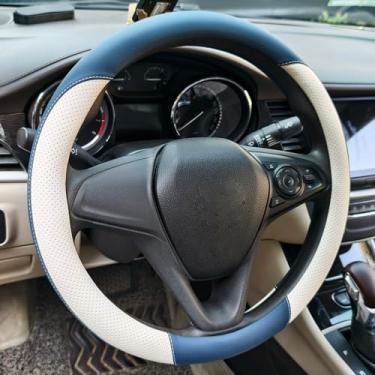 Imagem de Capa de volante de couro perfurado respirável, pega universal para volante de carro de 38 cm, macia e confortável, respirável e antiderrapante, adequada para sedans, vans, SUVs (azul)