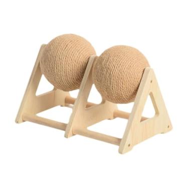 Imagem de predolo Bola de arranhar para gatos de sisal, brinquedo interativo para exercícios, estrutura triangular, arranhador de madeira para gatos com suporte para