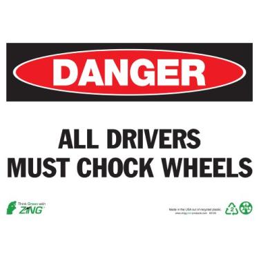 Imagem de Zing Green Products 2124 Placa de segurança de plástico reciclado "Danger All Drivers Must Chock Wheels", 35,5 cm de comprimento, 25,4 cm de largura