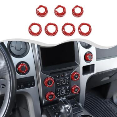 Imagem de HTHE Kits de capa de anel de interruptor de ar condicionado para painel console central kits de capa de anel de interruptor de painel para acessórios interiores F150 Raptor 2013-2014 (7 peças, liga de