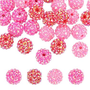 Imagem de PATIKIL Contas de strass de resina de 16 mm para caneta com contas, pacote com 30 bolas de discoteca brilhantes em pedaços redondos de chiclete para chaveiros com contas, rosa escuro/vermelho rosa