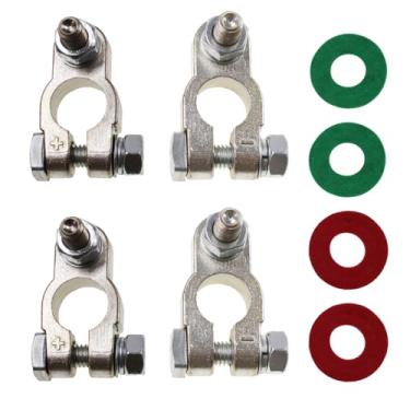Imagem de Nihfien Kit de conectores de terminal de bateria, 2 pares de terminais de bateria de carro negativos positivos resistentes com 4 peças de almofada de arruelas anticorrosão para caminhões automotivos