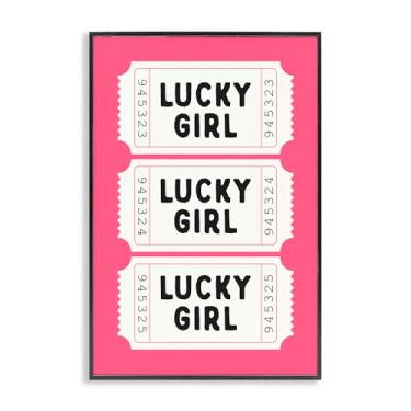 Imagem de Stupell Industries Lucky Girl Ticket Stubs Arte giclée emoldurada preta, design por Lettered and Lined, 76 x 50 cm