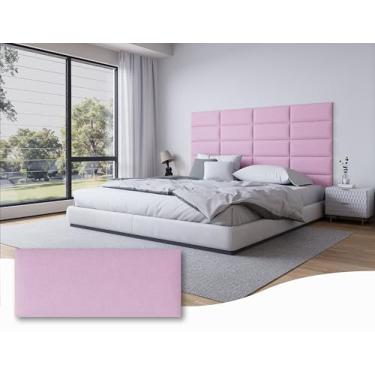 Imagem de Pacote com 6 painéis estofados de cabeceira para camas de casal, painéis à prova de som montados na parede, quadro decorativo anticolisão para uso doméstico, 25 x 61 cm cada, rosa