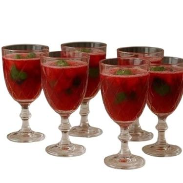 Imagem de Conjunto Diamond de Jarra e 6 Taças de Vidro 340ml – Design em Formato de Diamante, Elegância e Sofisticação para Servir Vinhos e Bebidas (06 unid Taças)