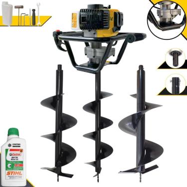 Imagem de Perfurador de Solo Profissional Lynus PSL-517 À Gasolina 1,8HP de Potência 52cc 9.000rpm + Conjunto de Brocas 80x20, 80x25 e 80x30 + ÓLEO STIHL 2T