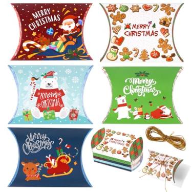 Imagem de Sinbana 30 caixas de travesseiro de Natal, pequenos porta-cartões de presente com barbante dourado, 5 caixas de presente sortidas de Natal para lembrancinhas de festa de joias de doces (estilo normal)