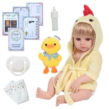 Imagem de Bebê Reborn Boneca Loira Realista Saída de Banho Kit Itens - Cegonha R