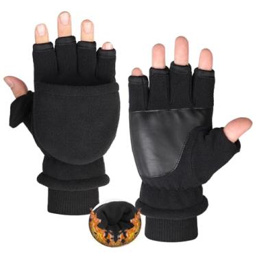 Imagem de Bawnhaw Luvas de inverno sem dedos para homens e mulheres, luvas conversíveis quentes com capa de luva, forro polar à prova de vento para corrida, ciclismo, mensagens de texto em clima frio