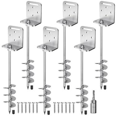 Imagem de Insaga Âncoras de aterramento resistentes de 61 cm parafuso em aço sólido de 10 mm com suporte em L para trampolim casa móvel conjunto balanço galpão barraca garagem cerca de âncora terra, lâmina de