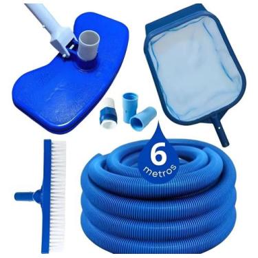 Imagem de Kit Limpeza para Piscina  Aspirador, Peneira, Escova e Mangueira 6m - 