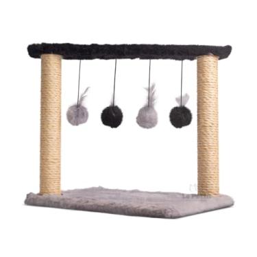 Imagem de Arranhador Gato com Brinquedo Interativo Pet - 4 Pompons, 2 Postes de Sisal e Base Aconchegante (Lunar Black)