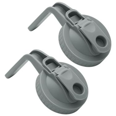 Imagem de 2 peças de frasco de vidro de boca larga com tampa de bico hermético com alça, transforma seu pote de vidro em jarra, tampa flip durável sem BPA, fácil de limpar, ajuste para potes de conserva (cinza