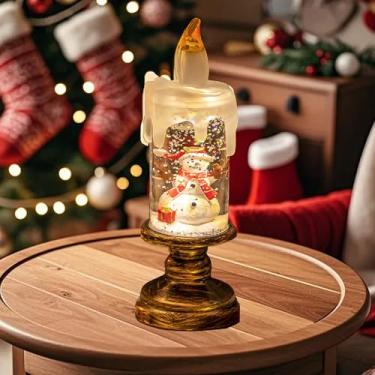 Imagem de Velas de globo de neve sem chama, velas de Natal operadas por bateria com purpurina, vela cônica segura de conto de fadas para decoração de férias de mesa de lareira (boneco de neve de Natal)