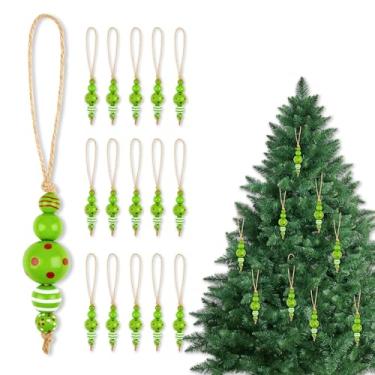 Imagem de 12 conjuntos de enfeites de pendurar para árvore de Natal, bengala de doce, verde menta, contas de madeira decorativas, para decoração de casa, árvore de Natal, inverno, NYE