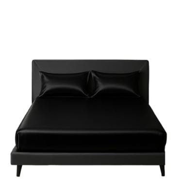 Imagem de Jogo De Lençol Cetim 03 Peças Seda Brilhante Luxo Casal Queen King(Preto,SOLTEIRO 02 PEÇAS)