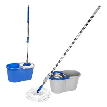 Imagem de Mop Giratório 360° Balde Duplo Centrífugador, Cabo Extensível, Limpeza Rapida Pesada, Alta Absorção, Esfregão Refil Microfibra Lavável Pisos, Porcelanato, Vinilicos, Cor Azul ou Cinza - Envio Sortido