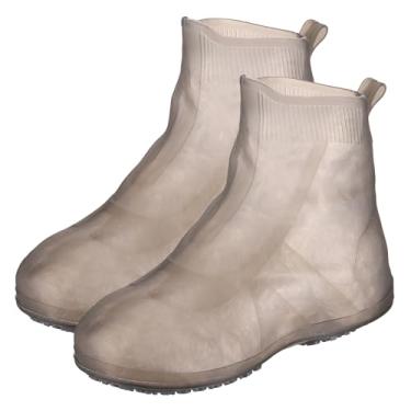 Imagem de HARFINGTON Capa de sapato impermeável P (EUA 4) antiderrapante TPE reutilizável galochas protetores de sapato de chuva com zíper para homens mulheres chuva ao ar livre, marrom