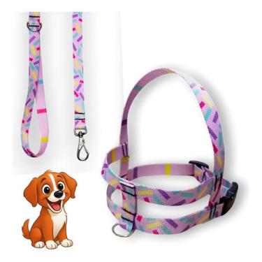 Imagem de Coleira Peitoral Lari Pet Com Guia Cães Seda Estampada N5, Lilás