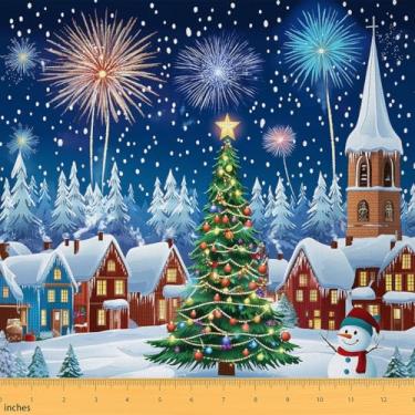 Imagem de Tecido decorativo Merry Christmas da The Yard Snowman Xmas Tree Tecido de estofamento para ambientes internos e externos Happu Ano Novo para Quilting Costura Artes DIY Artesanato, 2 metros, 182 cm C x