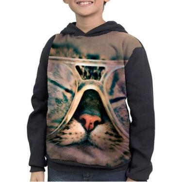 Imagem de Casaco Moletom Infantil Camiseta Gato De Óculos Felino - smoke, Preto,