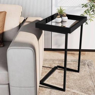 Imagem de Mesa Lateral de Apoio JB 4774 com Espelho me pé de Aço - Preto/Preto -