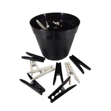 Imagem de Cesto Preto Pregadores de Roupas Plástico Preto com Branca - Dhause, B