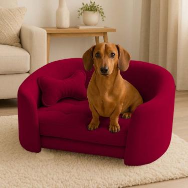 Imagem de Poltrona Cama Pet Luxo Mell Veludo Premium Para Cães E Gatos Vermelho