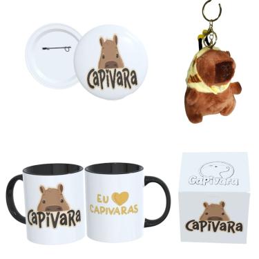 Imagem de Kit Presente Capivara – Caneca + Pelúcia + Botton + Caixa Decorada