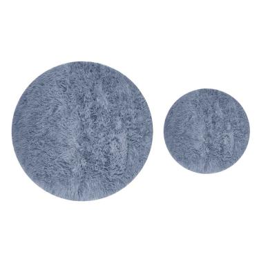 Imagem de Tapete Redondo Azul Cinza Felpudo Leve Antiderrapante Pequeno 2un