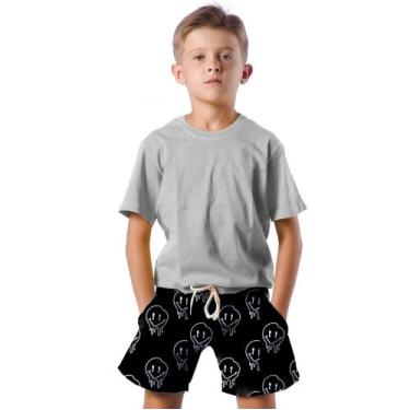Imagem de Shorts Infantil Bermuda Calção Praia Verão Emoji Happy Fun 231 - SMOKE