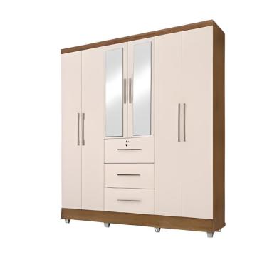 Imagem de Guarda Roupas Casal Com Espelho 6 Portas 3 Gavetas com pés Tokio Jequitibá/Off White J&A
