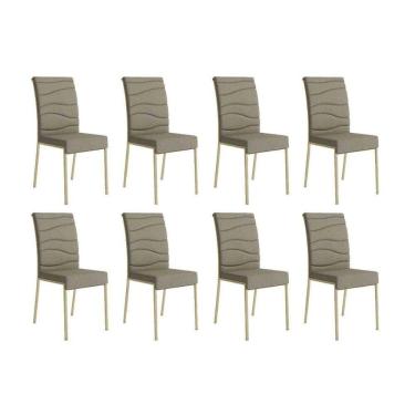 Imagem de Cadeira De Cozinha Wave 1754 Kit 8 Un Dourado-linho Bamboo-courano Bamboo-noce - Carraro