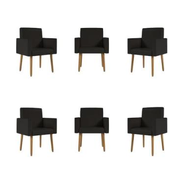 Imagem de Kit 06 Poltronas Nina Decorativa Para Recepção Courino Cor:courino Preto