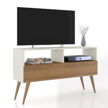 Imagem de Rack Bancada Tv 43 Pol. Sala Com Pes Retro 1 Gaveteiro - Cor 97 * 68 * 30cm(Off/Nature)