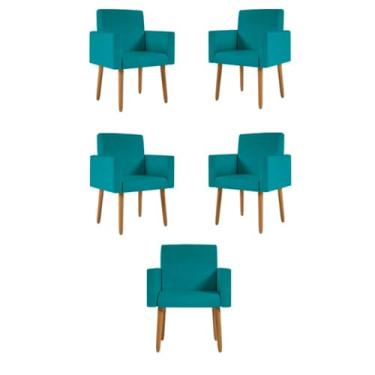 Imagem de Kit 05 Cadeiras Poltronas Decorativa - Escritório - Recepção Cor:azul Turquesa