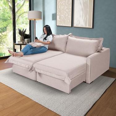 Imagem de Sofá 3 Lugares Living Retrátil Bali Almofadas Soltas em Linho (Bege)