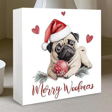 Imagem de Placas e placas decorativas de PVC Feliz Natal, design fofo de pug, decoração ideal para casa, escritório, adequado para aniversário, formatura, Dia das Bruxas, Ação de Graças, Natal