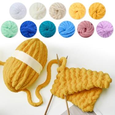 Imagem de Fio de chenille grosso para tricô de braço - fio jumbo super macio, lavável na máquina para cobertores faça-você-mesmo, travesseiros, decoração de casa 200 g