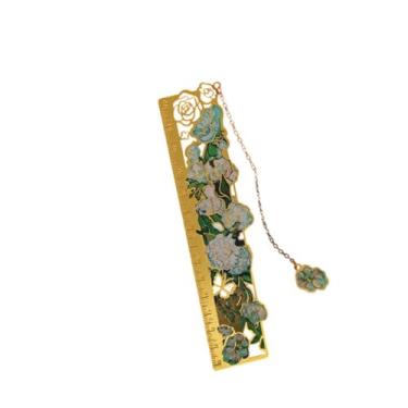 Imagem de Régua rosa elegante de metal dourado vazado com corrente, oferecendo marcadores, presente para homens, mulheres, leitores, amantes de livros, escritores e entusiastas de arte