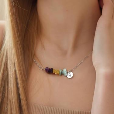 Imagem de Colar de prata para mulheres, retrô, pedra natural, constelação, zodíaco, pingente de horóscopo, ajustável, de aço inoxidável, delicado, joia para homens do zodíaco, presentes do dia a dia, 17.8+2