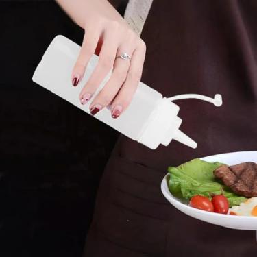 Imagem de Garrafas de condimento para molhos líquidos - Garrafas de esguicho de cozinha com tampa para molho, ketchup, molho, óleo (branco 473 ml)