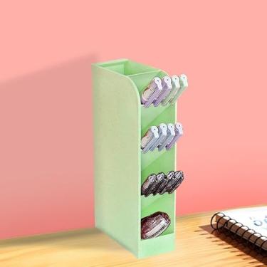 Imagem de Porta-lápis com inserção inclinada para vários compartimentos para armazenamento e organização de materiais de escritório de mesa - pequeno verde