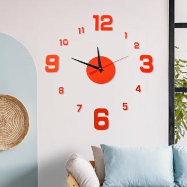 Imagem de Relógio de parede sem moldura, adesivo de decoração de relógio de parede 3D moderno, adesivos para decoração de casa, sala de estar, escritório, presentes para amigos (vermelho digital, 40 cm)
