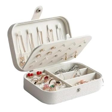 Imagem de Porta Jóias Multi-Função Portátil De Couro Organizador De Duplo Compartimentos Jóia Bijuteria Grande (2,Branco)