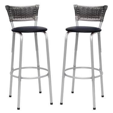Imagem de Banquetas Junco Degradê Cyber Estrutura Prata Ideal para Bancada Balcão e Cozinha Kit 02 Unidades - Itagold (Assento Preto)